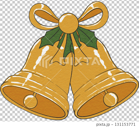 Festive golden Christmas bells, perfect for holiday decorations and seasonal artwork. 131153771