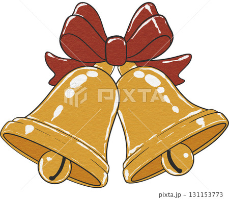 Festive golden Christmas bells, perfect for holiday decorations and seasonal artwork. 131153773