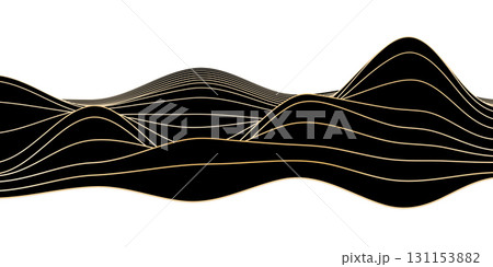 Sand dune background. Mountains landscape. Minimalist golden line art backdrop. Geometric glowing waves isolated on black. Trendy abstract futuristic vector illustration Sand dune background. Mountains landscape. Minimalist golden line art backdrop. Geometric glowing waves isolated on black. Trendy abstract futuristic vector illustration 131153882