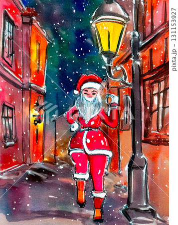 水彩で描いたクリスマスのサンタクロース 131153927
