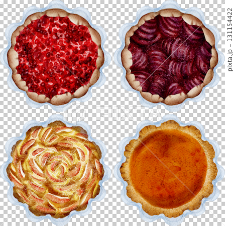 Set of autumn sweet pies, top view, watercolor illustration. 131154422