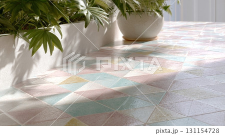 Vibrant ceramic tiles with unique designs add character to a modern home renovation space 131154728