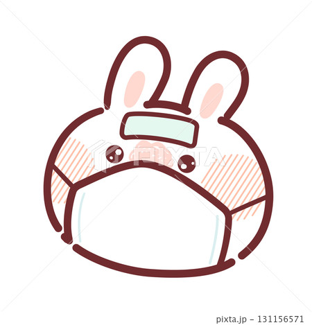 発熱しておでこに冷却シートを貼っているかわいいウサギのイラスト 131156571