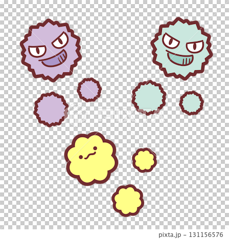 Illustration of cute pathogen characters inspired by viruses and bacteria Illustration of cute pathogen characters inspired by viruses and bacteria 131156576