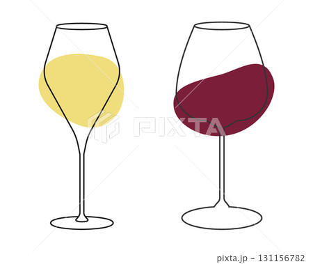 Outline Wine Goblets with abstract white and red spots Wine Icon Sticker Pictogram Minimalist design Outline Wine Goblets with abstract white and red spots Wine Icon Sticker Pictogram Minimalist design 131156782