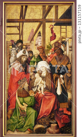 Nativity Scene, Adoration of the Magi, main altar in Marienkapelle in Wurzburg, Bavaria, Germany Nativity Scene, Adoration of the Magi, main altar in Marienkapelle in Wurzburg, Bavaria, Germany 131157159