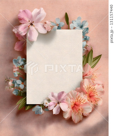 Easter card mockup with flower border pastel Easter card mockup with flower border pastel 131157440