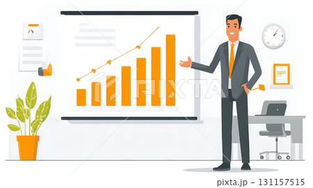 investor presenting clean infographics of growth projection 131157515