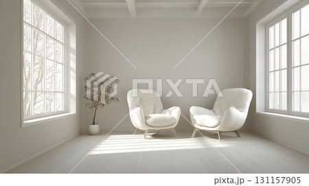 Empty modern room with calm neutral tones designed for relaxation therapy 131157905