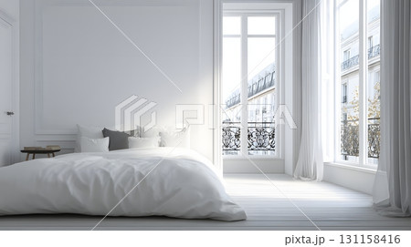Minimal luxury bedroom empty with smooth walls and light 131158416
