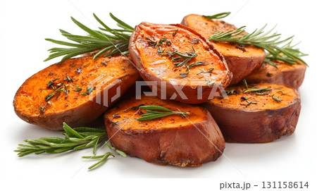 roasted sweet potatoes with herbs realistic style roasted sweet potatoes with herbs realistic style 131158614