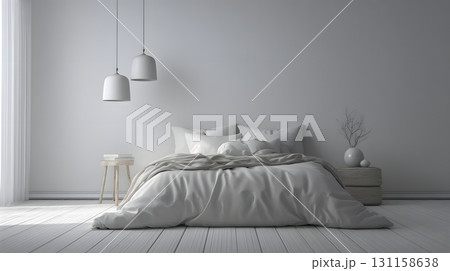 Contemporary empty bedroom interior soft light muted tones open space 131158638