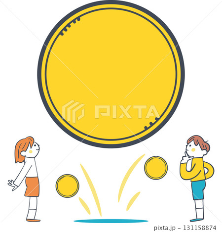 大きなお金と子どもたち　お金の存在と価値を考えるイラスト 131158874
