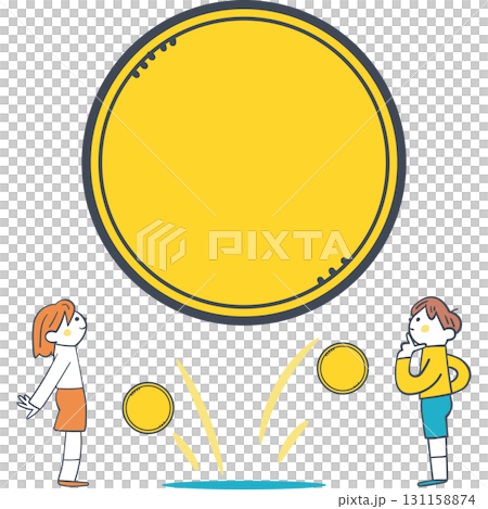 大きなお金と子どもたち　お金の存在と価値を考えるイラスト 131158874