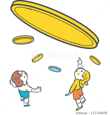 大きなお金に手を伸ばす子どもたち お金の価値と未来を学ぶイラスト 大きなお金に手を伸ばす子どもたち お金の価値と未来を学ぶイラスト 131158876