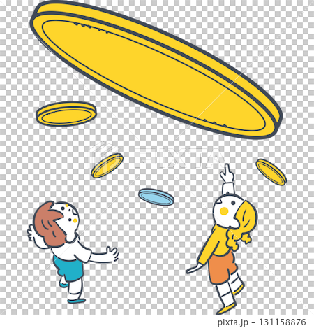 大きなお金に手を伸ばす子どもたち お金の価値と未来を学ぶイラスト 大きなお金に手を伸ばす子どもたち お金の価値と未来を学ぶイラスト 131158876