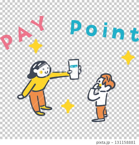 キャッシュレス決済とポイント還元を学ぶ子どもたち　スマホと電子マネーのイラスト 131158881