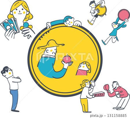 お金の循環と経済活動のつながり　金融教育向けイラスト素材 131158885