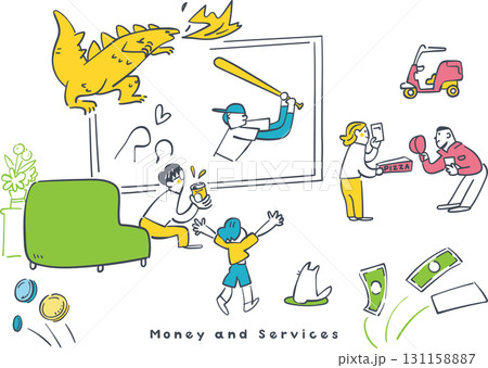 サブスクとサービス利用を学ぶ金融教育イラスト 小学生向けストック素材 サブスクとサービス利用を学ぶ金融教育イラスト 小学生向けストック素材 131158887