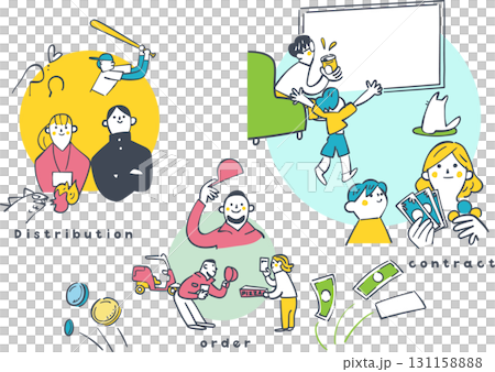 Financial education illustrations for learning about streaming services and the flow of money: Contracts and consumer activities Financial education illustrations for learning about streaming services and the flow of money: Contracts and consumer activities 131158888