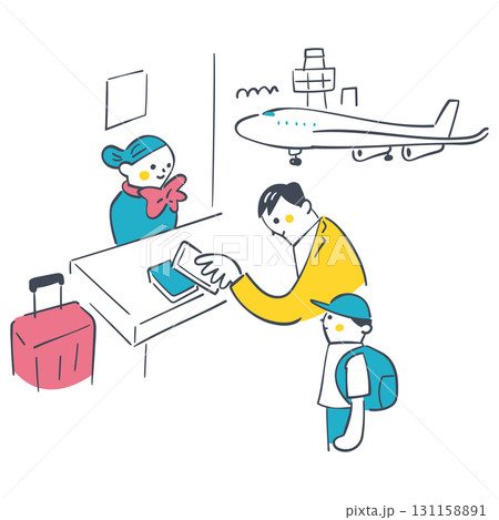 旅行とお金の関係を学ぶイラスト　金融教育・社会科教材向け素材 131158891