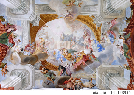 Personification of the Benedictine Virtues, excerpt from the Glory of St. Benedict, fresco by Cosmas Damian Asam in the Basilica of St. Martin and Oswald in Weingarten, Germany Personification of the Benedictine Virtues, excerpt from the Glory of St. Benedict, fresco by Cosmas Damian Asam in the Basilica of St. Martin and Oswald in Weingarten, Germany 131158934