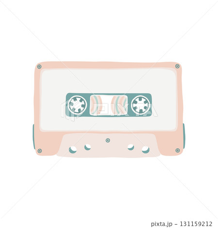 Cassette tape peachy and green colors cartoon cute flat design 131159212