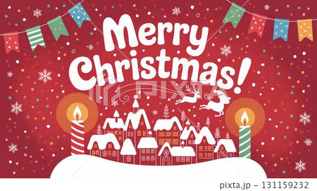 雪の街並みとキャンドルに彩られたクリスマスイラスト 131159232