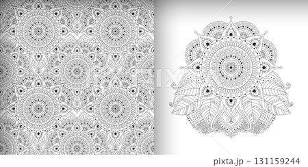 Black and white abstract seamless pattern and ornament, oriental and Asian-inspired design Black and white abstract seamless pattern and ornament, oriental and Asian-inspired design 131159244