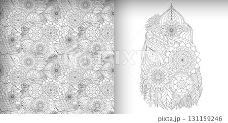 Black and white ethnic seamless and simple pattern, floral and abstract ornament 131159246