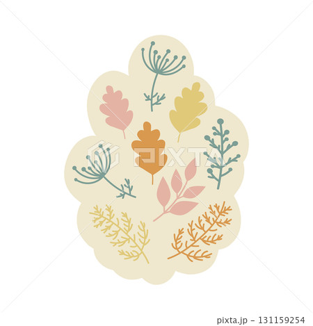 Autumn leaves and branches, simple illustration or sticker in a flat cartoon style Autumn leaves and branches, simple illustration or sticker in a flat cartoon style 131159254