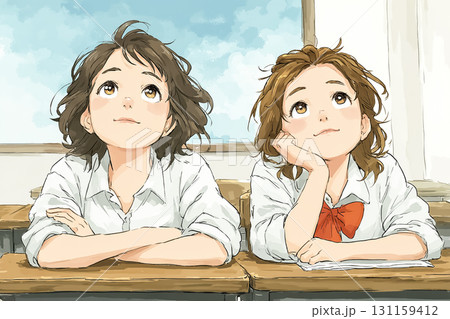 美優 高校生 授業中 ぼーっと縦肘 上半身 131159412