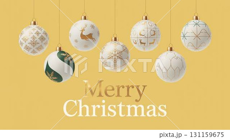黄色い背景に多彩な模様のオーナメントが並ぶクリスマスイラスト 黄色い背景に多彩な模様のオーナメントが並ぶクリスマスイラスト 131159675
