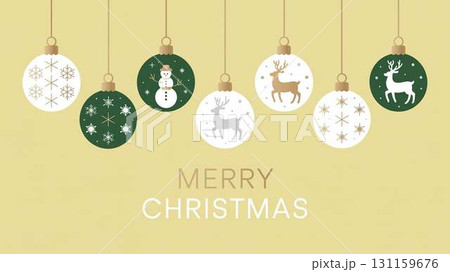 緑と白のオーナメントが並ぶナチュラルなクリスマスイラスト 131159676
