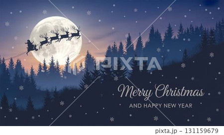 満月の夜空を駆けるサンタクロースとトナカイの幻想的クリスマスイラスト 満月の夜空を駆けるサンタクロースとトナカイの幻想的クリスマスイラスト 131159679