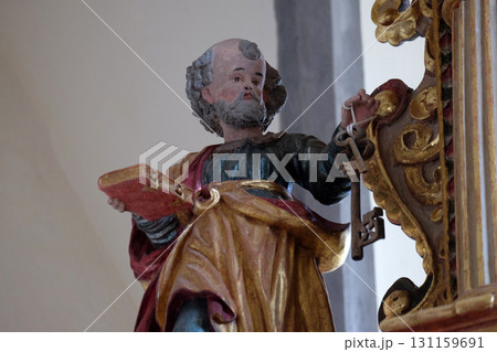 Saint Peter statue on the main altar in the chapel of St. Wolfgang in Vukovoj, Croatia 131159691