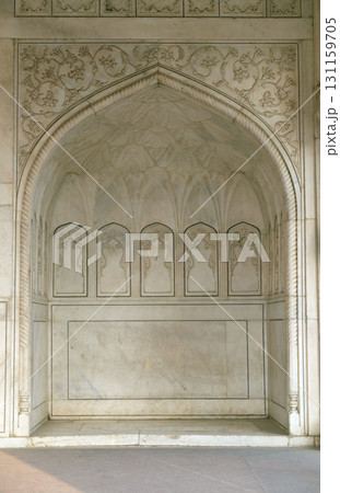 Red Fort stone carving pattern detail in Agra, Uttar Pradesh, India 131159705