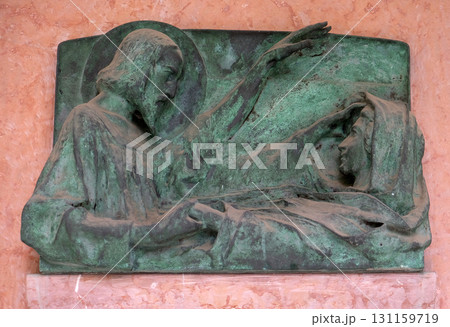 Mourning sculpture on a Mirogoj cemetery in Zagreb, Croatia 131159719