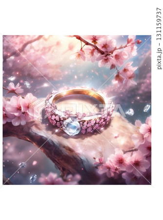 桜の花びらとキラキラした指輪のイラスト背景 131159737