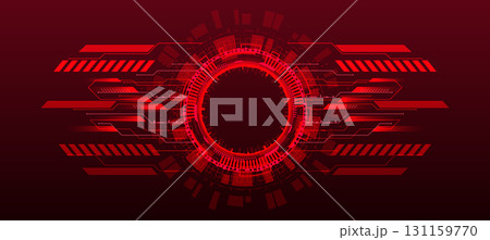 Futuristic circular frame with tech elements in red 131159770