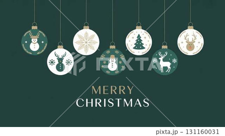 スノーマンとトナカイがデザインされたクリスマスオーナメントのイラスト 131160031