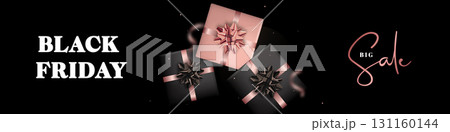 Elegant gift boxes with festive ribbons highlight excitement of 131160144