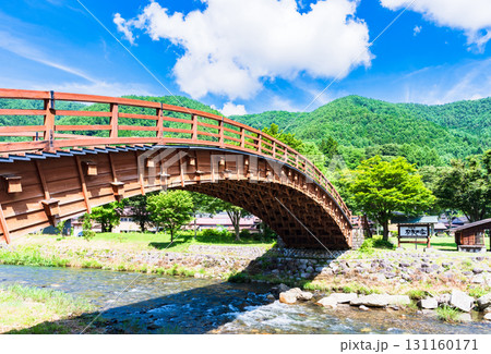 奈良井宿 木曽の大橋 は 奈良井川 にかかる 総檜作り の 太鼓橋 【 長野県 塩尻市 の 観光 】 131160171