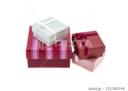four fiftboxes on a white isolated background, gifts for valentine's day 131160344