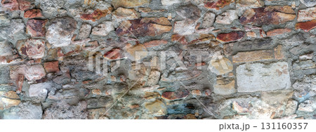whitewashed brick wall old and weathered castle wall background 131160357