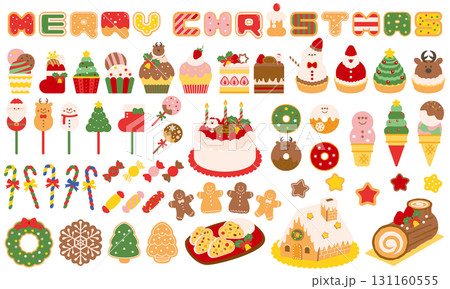 かわいいクリスマスのお菓子のイラスト素材セット 131160555