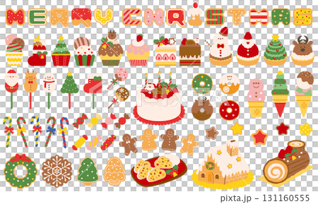 かわいいクリスマスのお菓子のイラスト素材セット 131160555