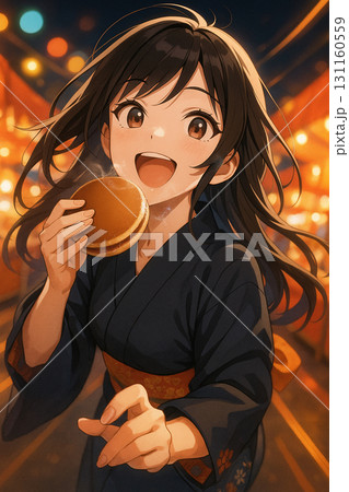 どら焼きを楽しむ少女の笑顔イラスト どら焼きを楽しむ少女の笑顔イラスト 131160559