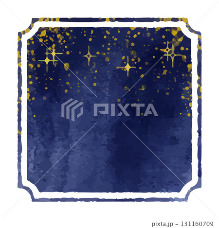 水彩絵の具で描いたような手描き風の夜空と星のベクターフレーム素材 131160709