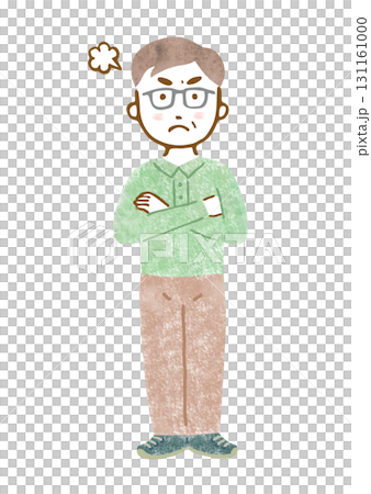 怒った表情とポーズのシニア男性の手描きイラスト（全身） 131161000